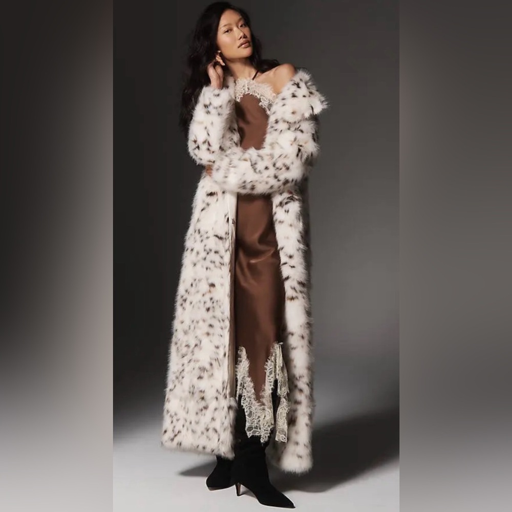 APPARIS Snow Leopard Maxi Coat in Blanc Multi 🏆LUXURY🏆NWT🔖